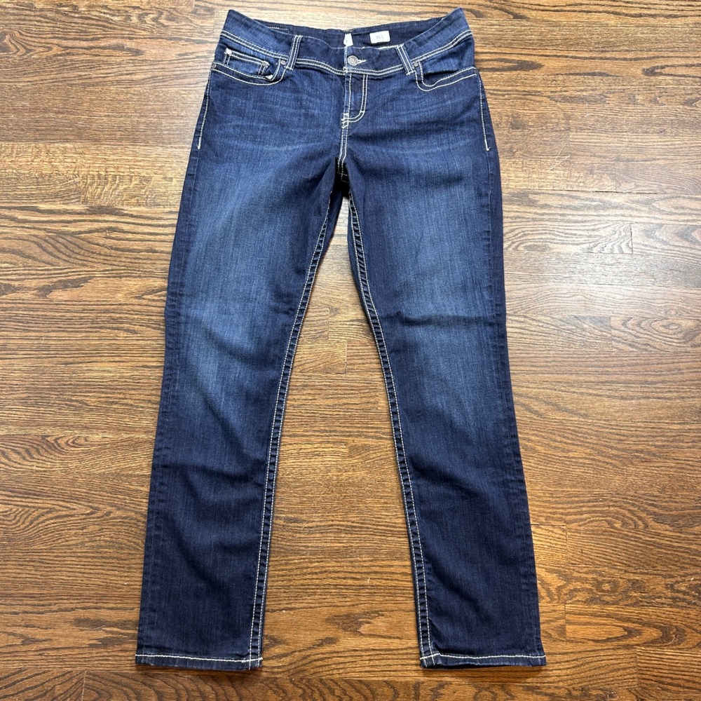 BKE Dakota Straight Leg Jeans Womens 34x32 Dark Wash White Stitching BPL1124